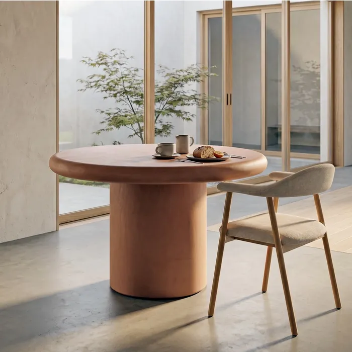 Masă de dining rotundă cu finisaj microciment și bază cilindrică [2]