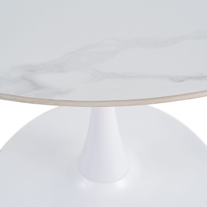 Masă de dining rotundă din ceramică albă și metal alb [3]