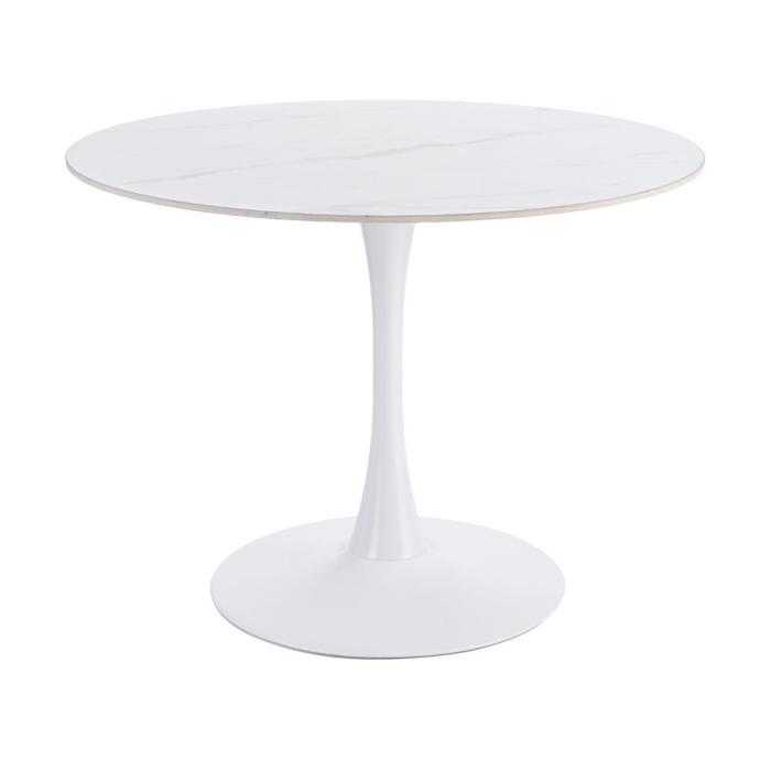 Masă de dining rotundă din ceramică albă și metal alb [2]