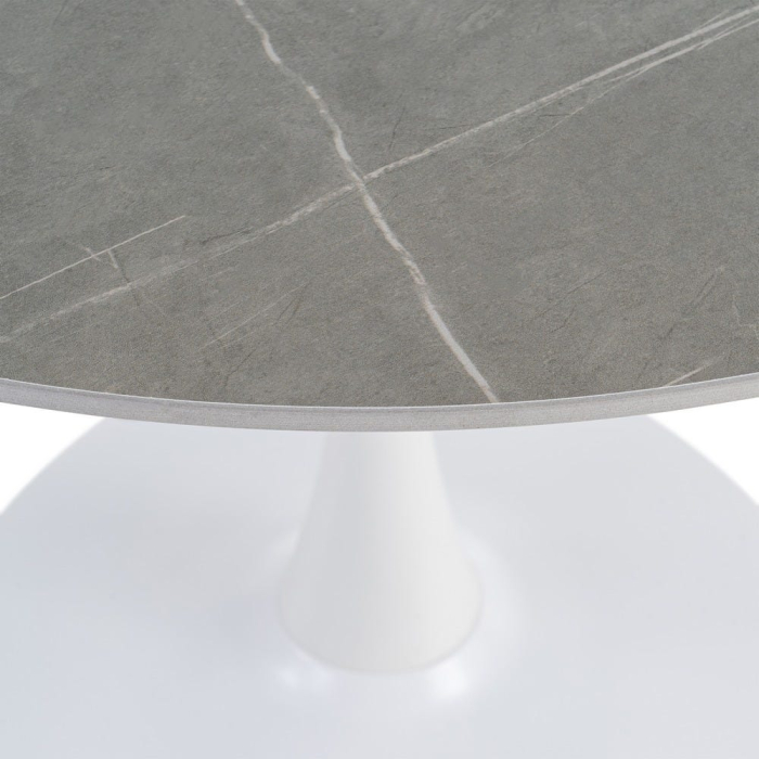 Masă de dining rotundă din ceramică gri și metal alb [3]