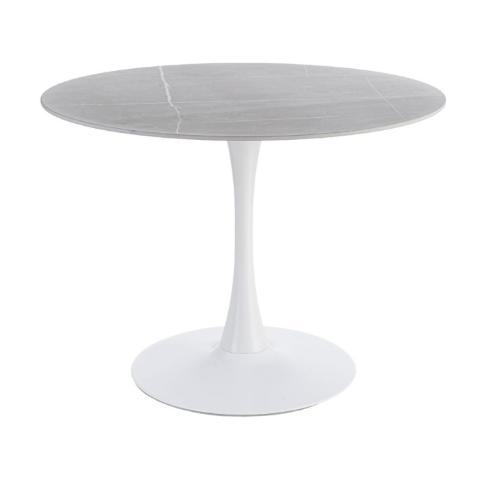 Masă de dining rotundă din ceramică gri și metal alb [2]