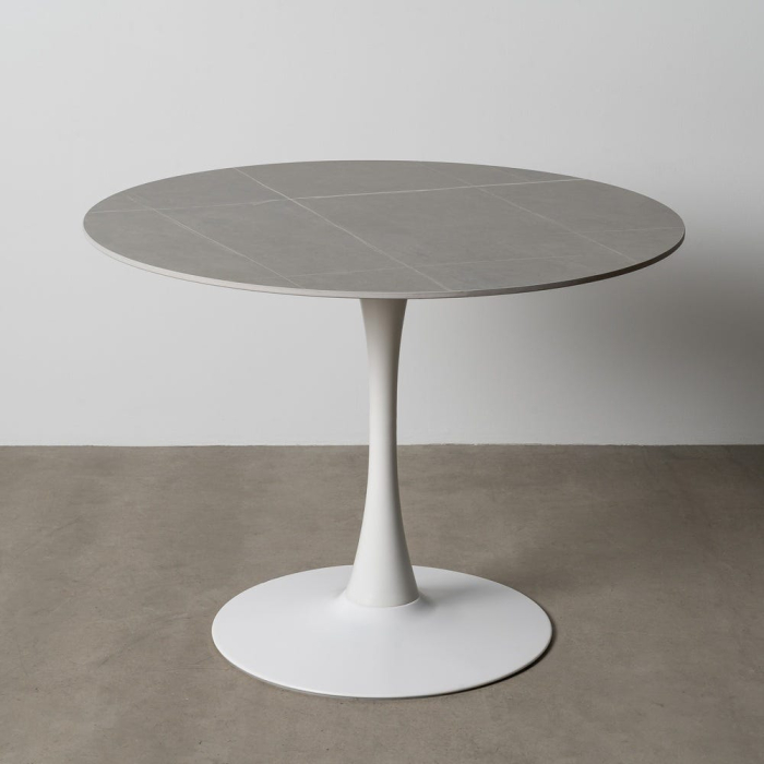 Masă de dining rotundă din ceramică gri și metal alb [10]