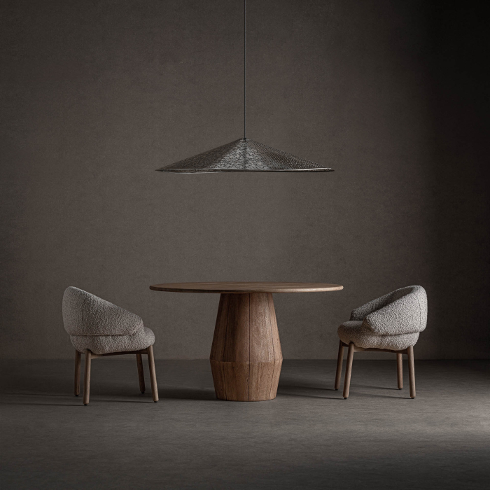 Masă de dining rotundă din lemn de mango cu picior central sculptural Jacquard [6]