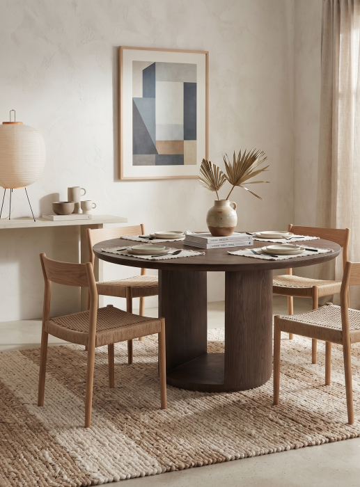 Masă de dining rotundă din lemn maro pentru 4 persoane, design japandi [2]