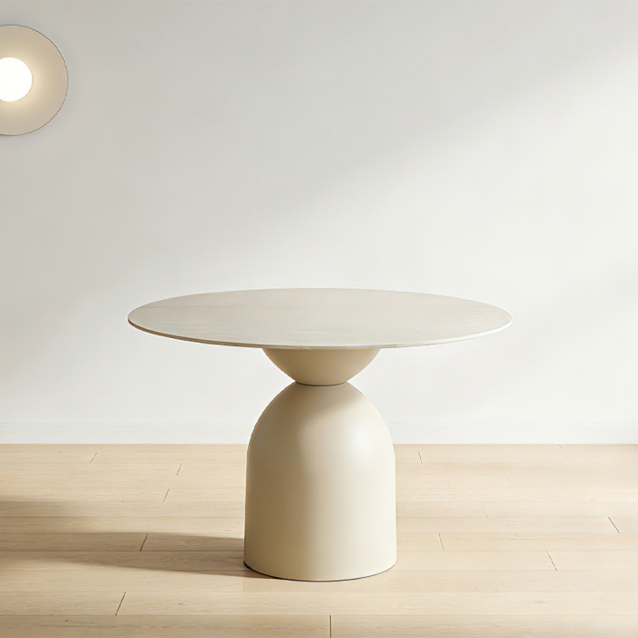 Masă de dining rotundă din ceramica crem [4]