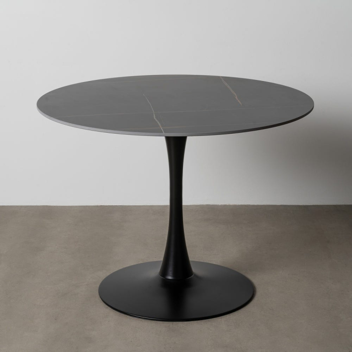 Masă de dining rotundă neagră din piatră sinterizată și metal [10]