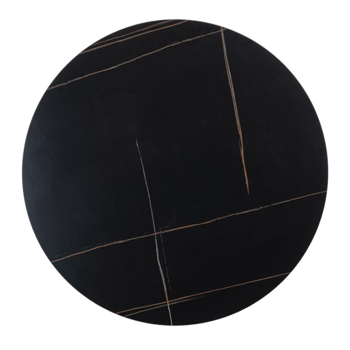 Masă de dining rotundă neagră din piatră sinterizată și metal [9]
