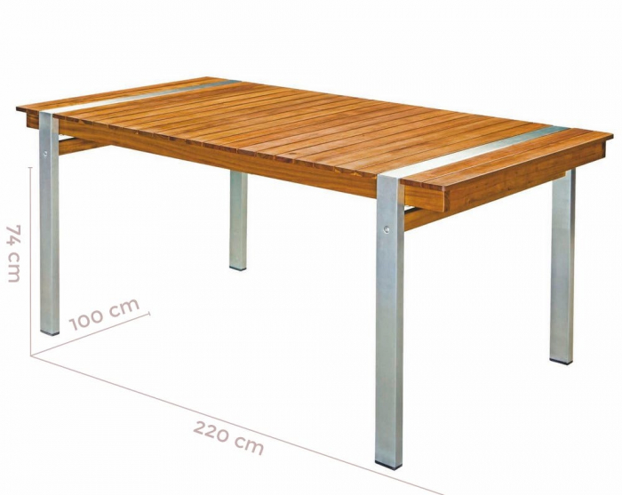 Masă Norah XL 220 cm acacia si inox exterior [2]