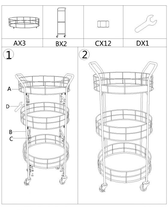 Masa de servire cu roti Rotondo, metal/sticla, auriu [10]
