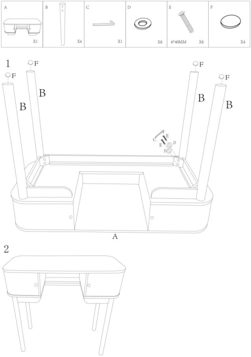 Masă de toaletă albă din lemn de pin și MDF cu două uși texturate design modern [10]