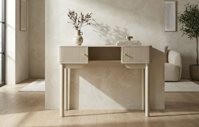 Masă de toaletă albă din lemn de pin și MDF cu două uși texturate design modern [8]