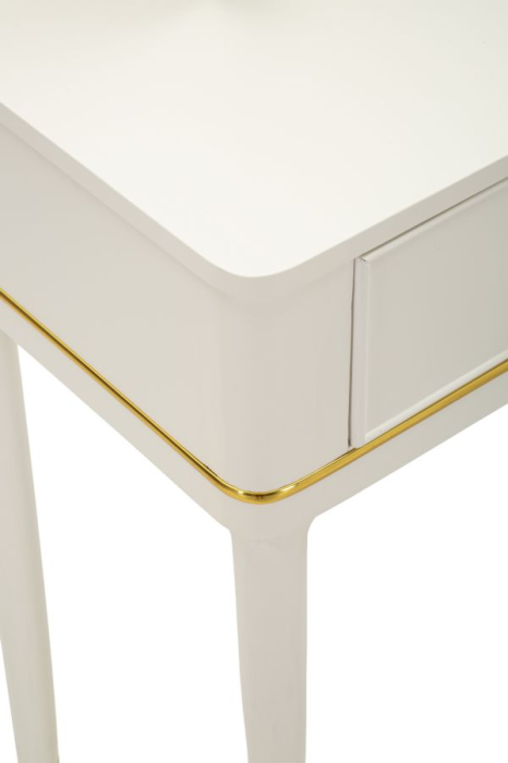 Masă de toaletă cu oglindă triplă și taburet alb cu accente aurii design elegant [9]