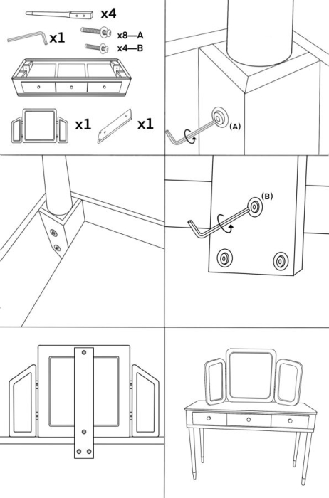 Masă de toaletă cu oglindă triplă și taburet alb cu accente aurii design elegant [12]