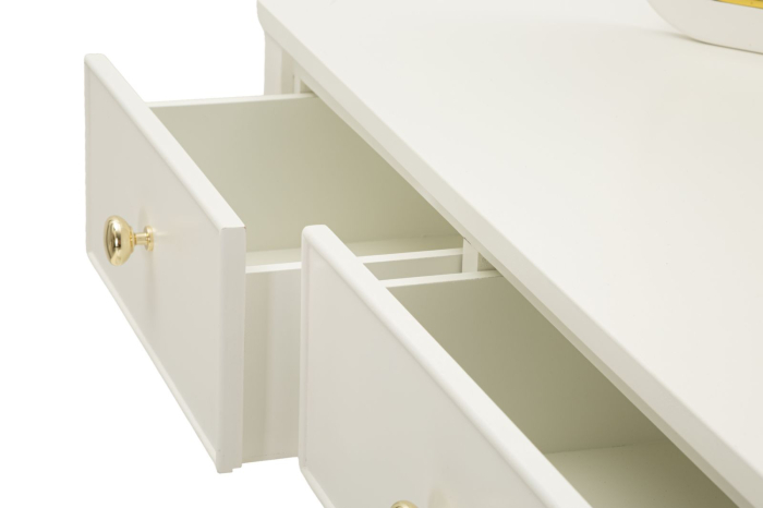 Masă de toaletă cu oglindă triplă și taburet alb cu accente aurii design elegant [6]