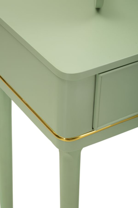 Masă de toaletă verde salvie cu oglindă triplă și taburet design elegant [7]