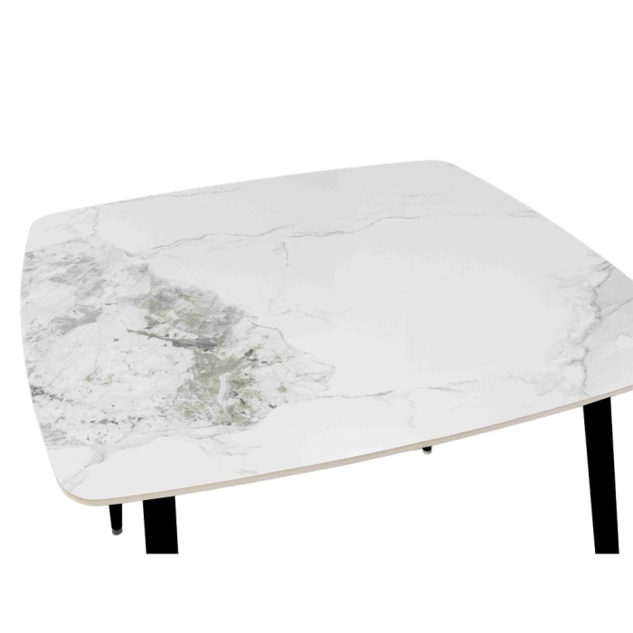 Masă dining ceramică albă Quadro cu picioare negre [2]