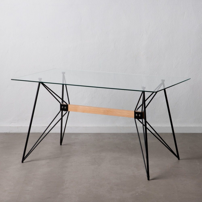 Masă dining sticlă și metal cu bară din lemn de fag [1]