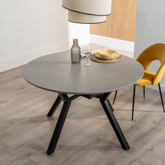 Masă dining extensibilă rotundă cu blat ceramic gri [2]