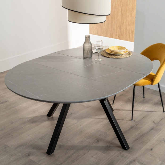 Masă dining extensibilă rotundă cu blat ceramic gri [16]