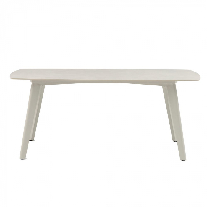 Masă Cream Stone – blat porțelan crem, cadru aluminiu, vedere din lateral [2]