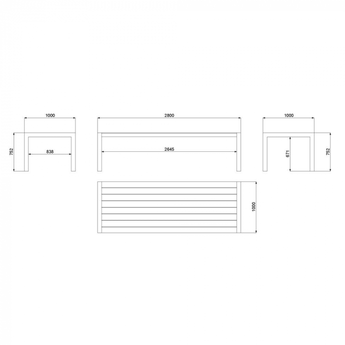 Masă IO 280 silt – aluminiu vopsit, lamele, vedere laterală [7]