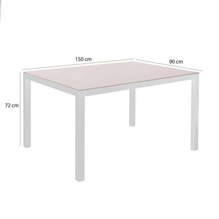 Masă Thais albă – 150 cm, vedere frontală cu blat de sticlă [4]