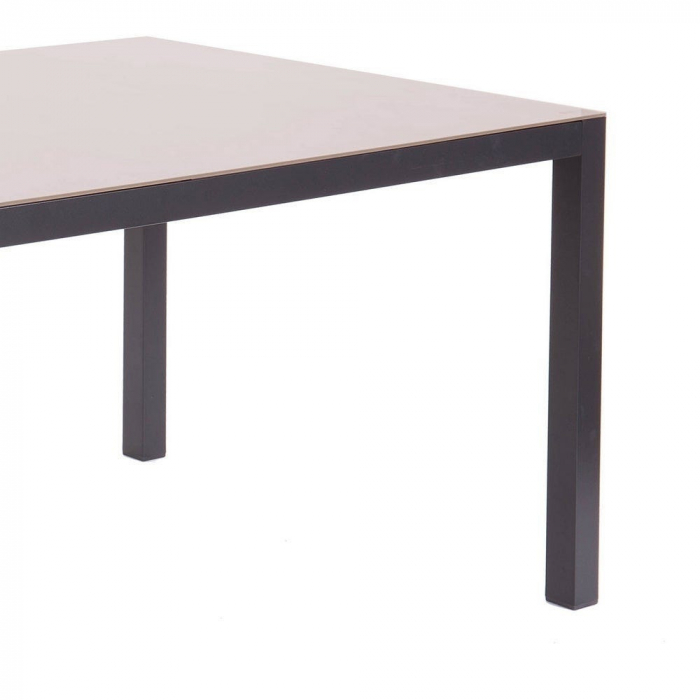 Masă Thais Charcoal – 150 cm, vedere laterală cu blat din sticlă [2]