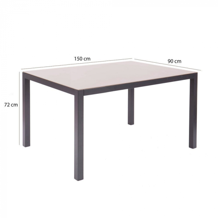 Masă Thais Charcoal – 150 cm, vedere laterală cu blat din sticlă [4]