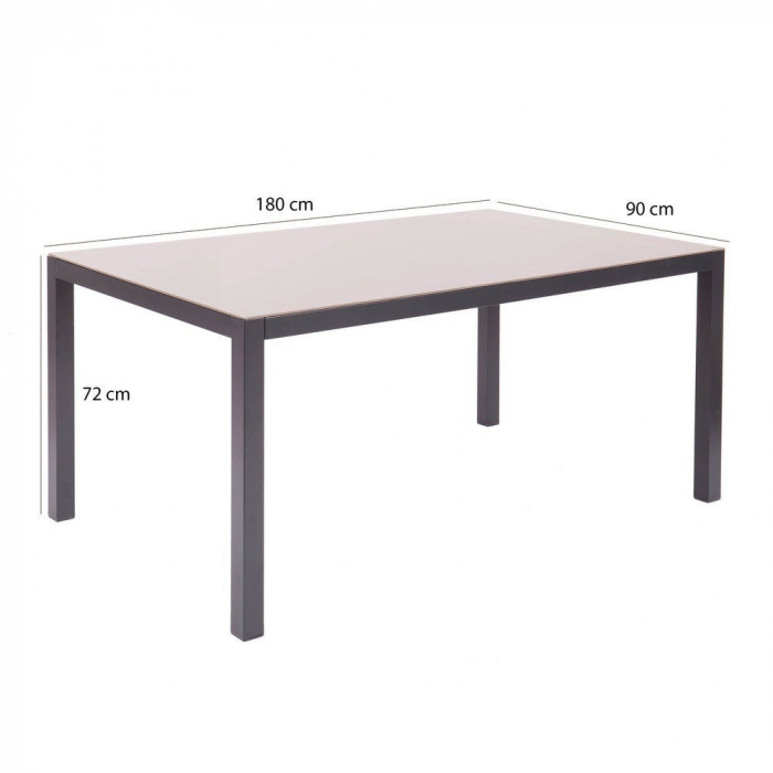 Masă Thais Charcoal 180 cm – vedere frontală pe terasă cu decor minimal [4]