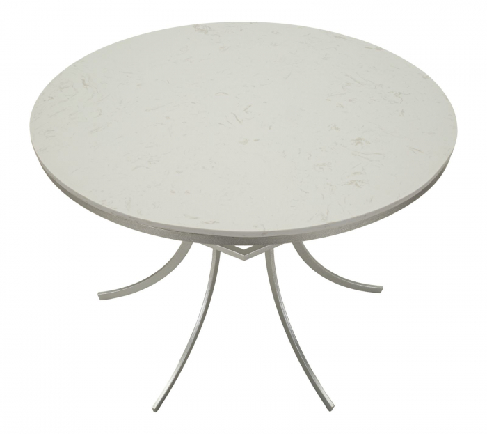 Masă rotundă dining cu blat din marmură albă și bază metalică argintie curbată glam [2]