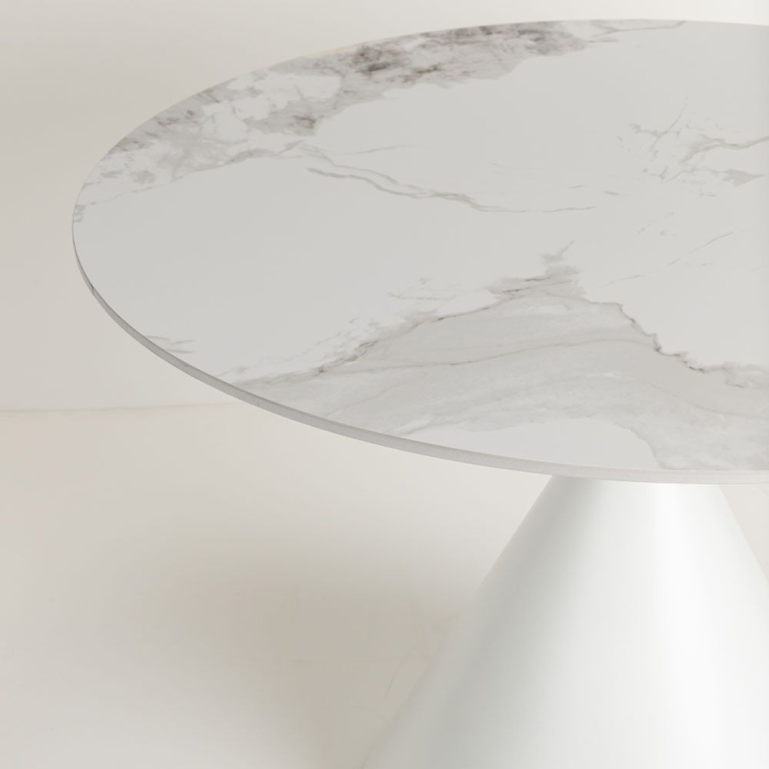 Masă dining rotundă ceramică albă marmură crem Atrium – design sculptural [6]