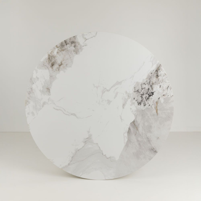 Masă dining rotundă ceramică albă marmură crem Atrium – design sculptural [7]