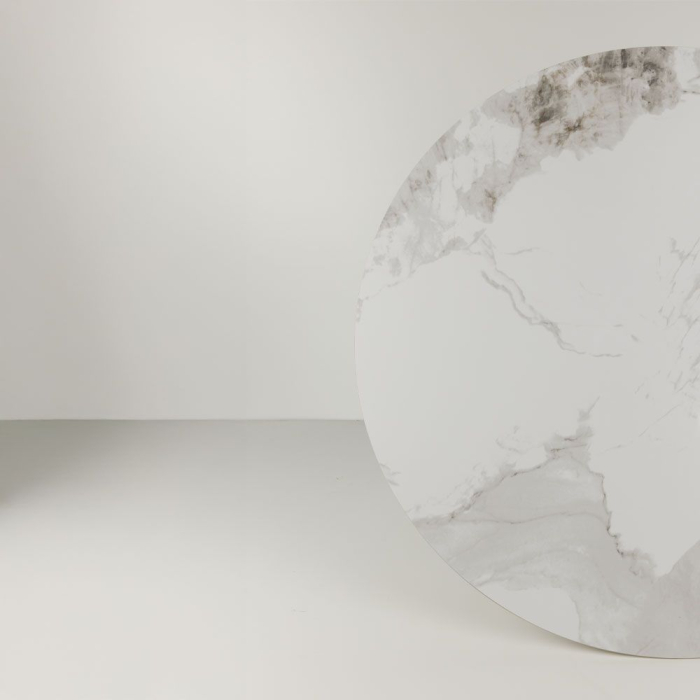 Masă dining rotundă ceramică albă marmură crem Atrium – design sculptural [3]