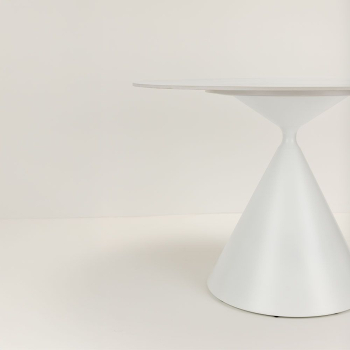 Masă dining rotundă ceramică albă marmură crem Atrium – design sculptural [4]