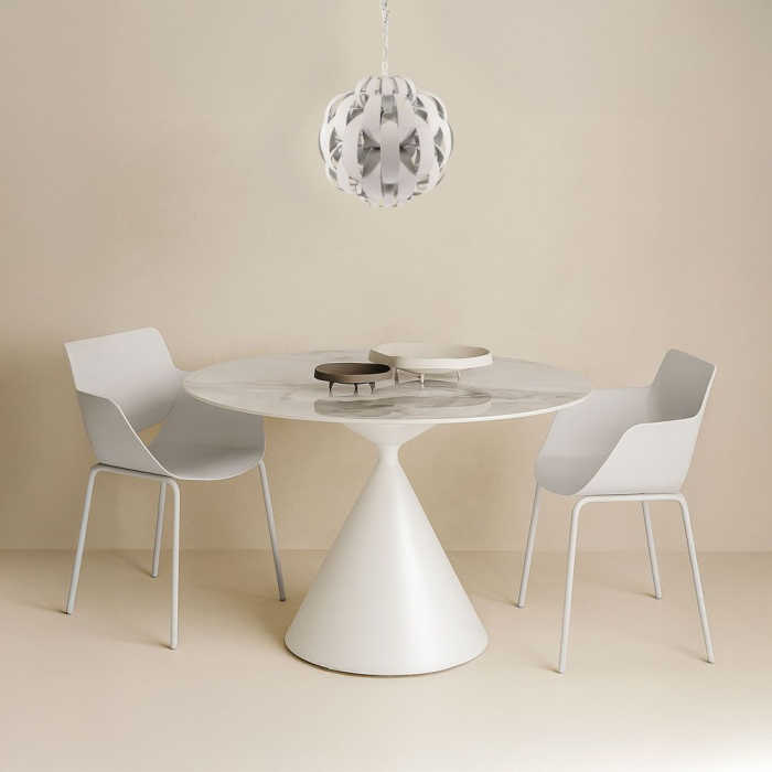 Masă dining rotundă ceramică albă marmură crem Atrium – design sculptural [2]