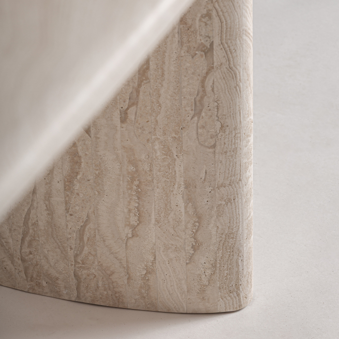 Masă de dining ovală din travertin alb spart [6]