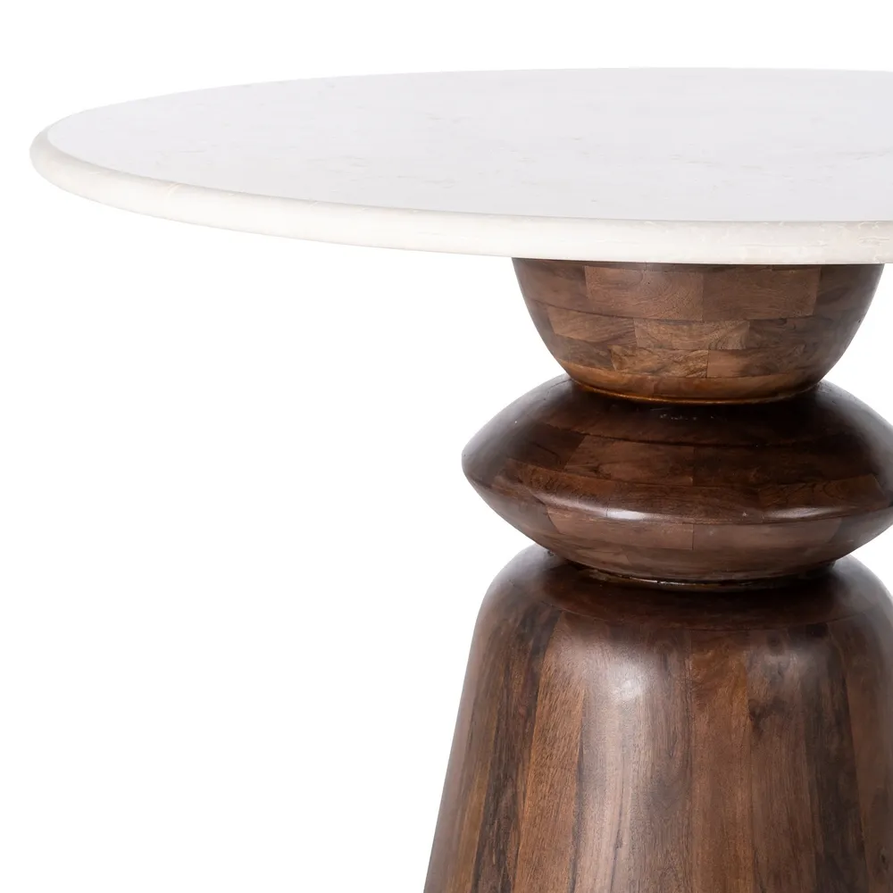 Masă dining marmură crem-bej cu bază totemică mango maro sculptat [3]