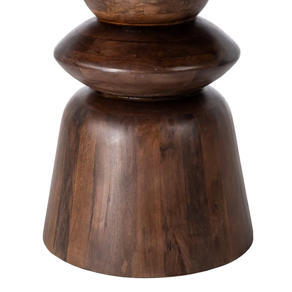 Masă dining marmură crem-bej cu bază totemică mango maro sculptat [6]