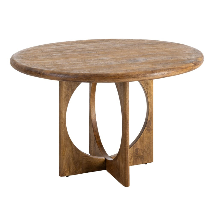 Masă de dining rotundă din lemn de mango cu bază decorativă [2]