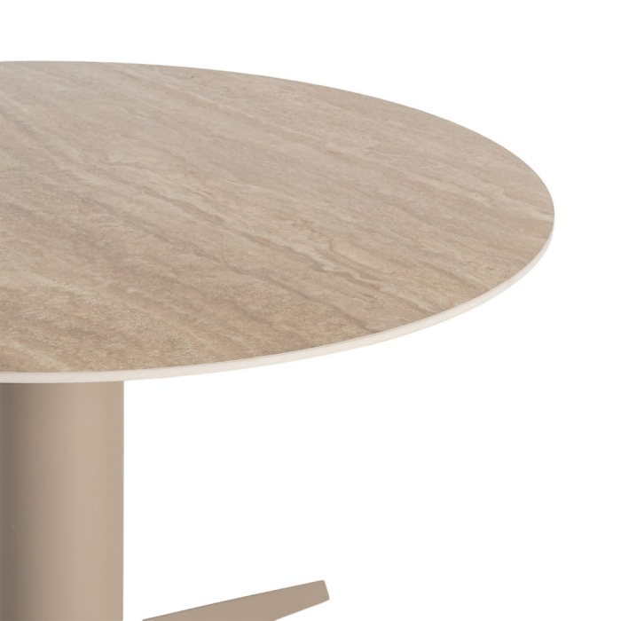 Masă dining rotundă ceramică bej cu efect de travertin [2]
