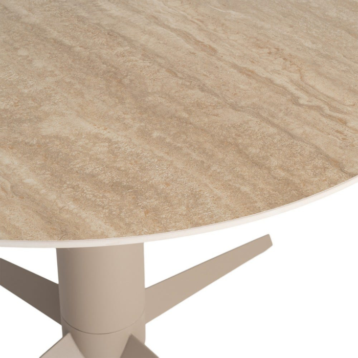 Masă dining rotundă ceramică bej cu efect de travertin [4]