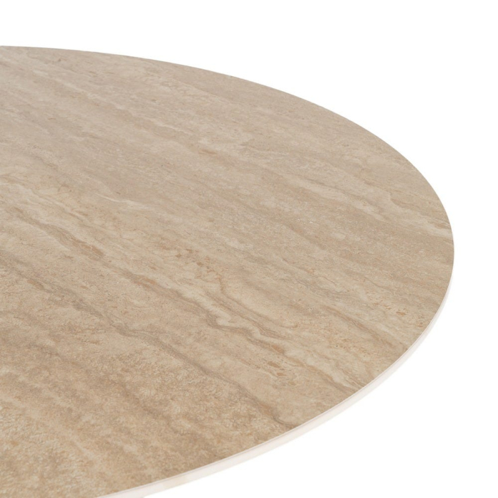 Masă dining rotundă ceramică bej cu efect de travertin [3]