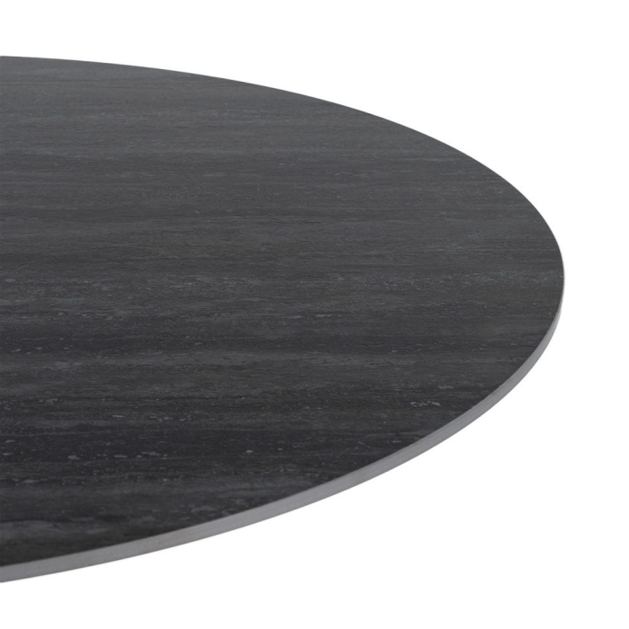Masă dining rotundă ceramică neagră cu efect de travertin [3]