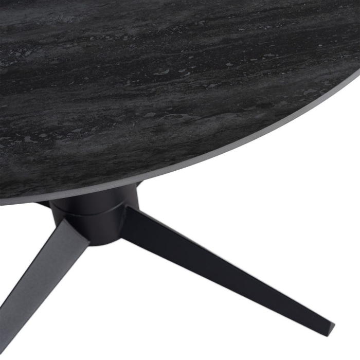 Masă dining rotundă ceramică neagră cu efect de travertin [4]