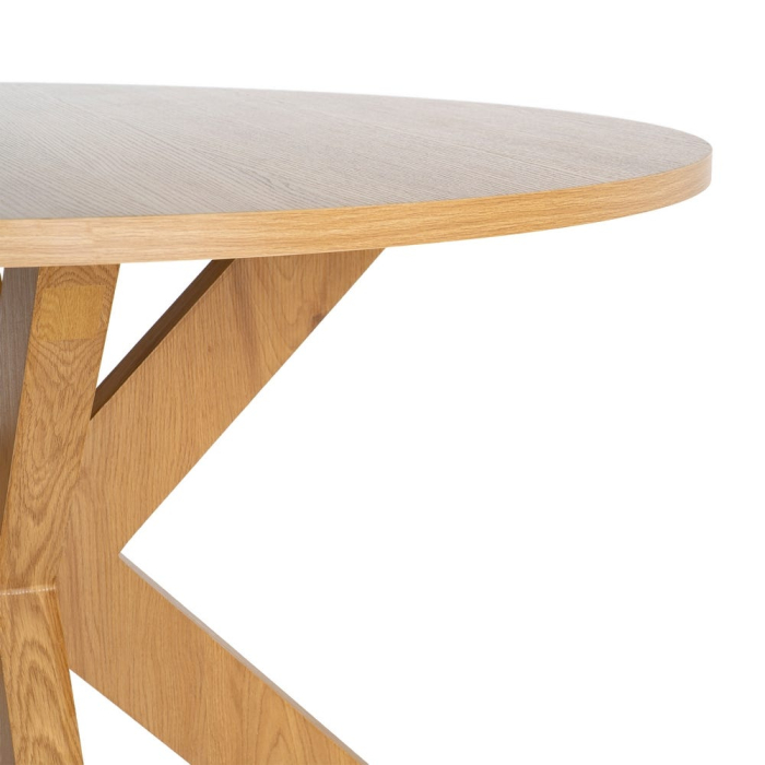 Masă dining rotundă cu bază geometrică și finisaj efect lemn natural [2]