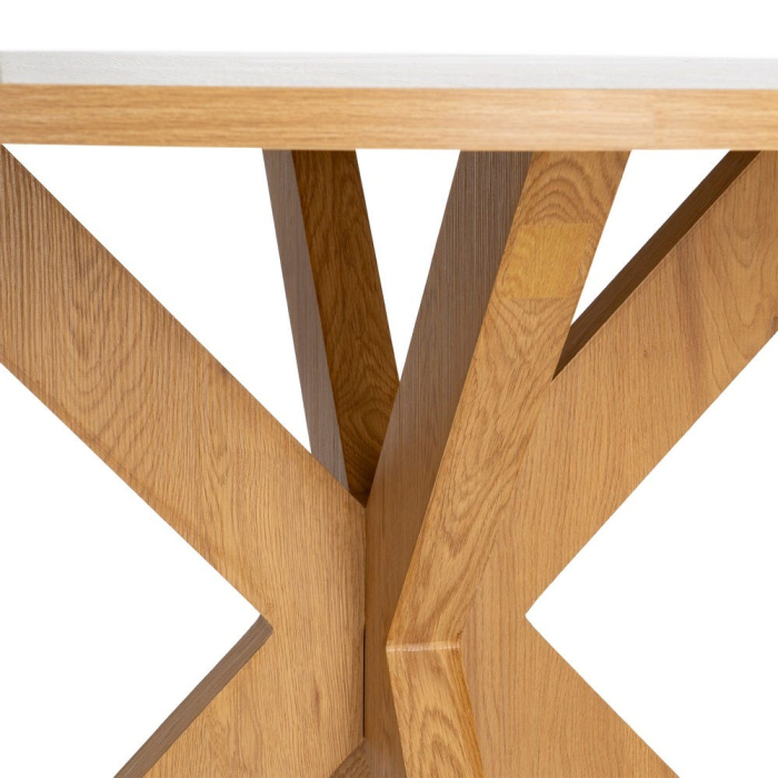Masă dining rotundă cu bază geometrică și finisaj efect lemn natural [4]