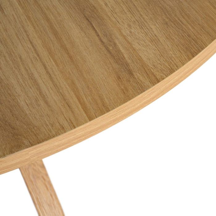 Masă dining rotundă cu bază geometrică și finisaj efect lemn natural [3]