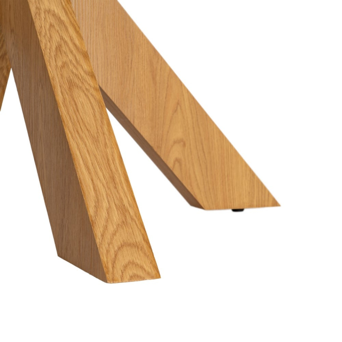 Masă dining rotundă cu bază geometrică și finisaj efect lemn natural [7]