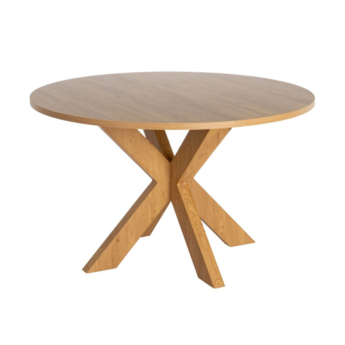 Masă dining rotundă cu bază geometrică și finisaj efect lemn natural [10]