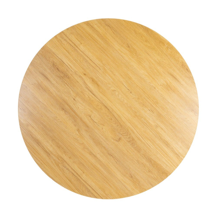Masă dining rotundă cu bază geometrică și finisaj efect lemn natural [8]